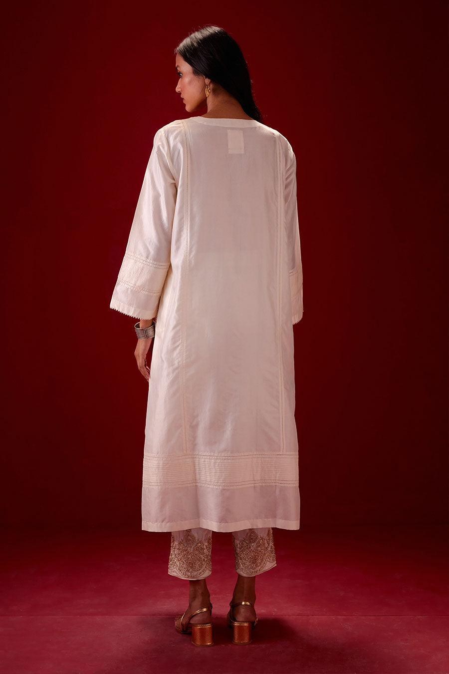 Ivory Silk Embroidered Kurta & Pant Set