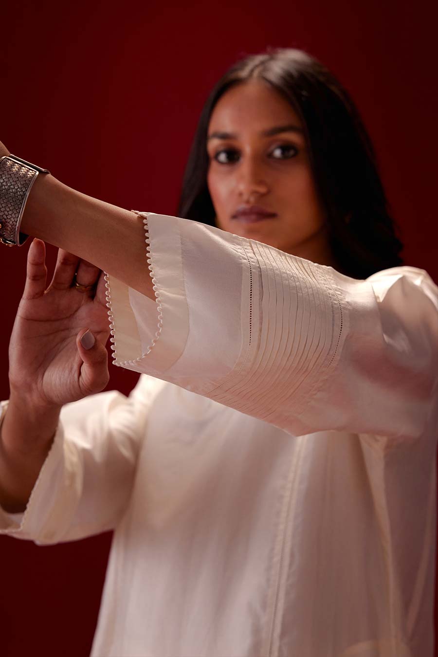 Ivory Silk Embroidered Kurta & Pant Set
