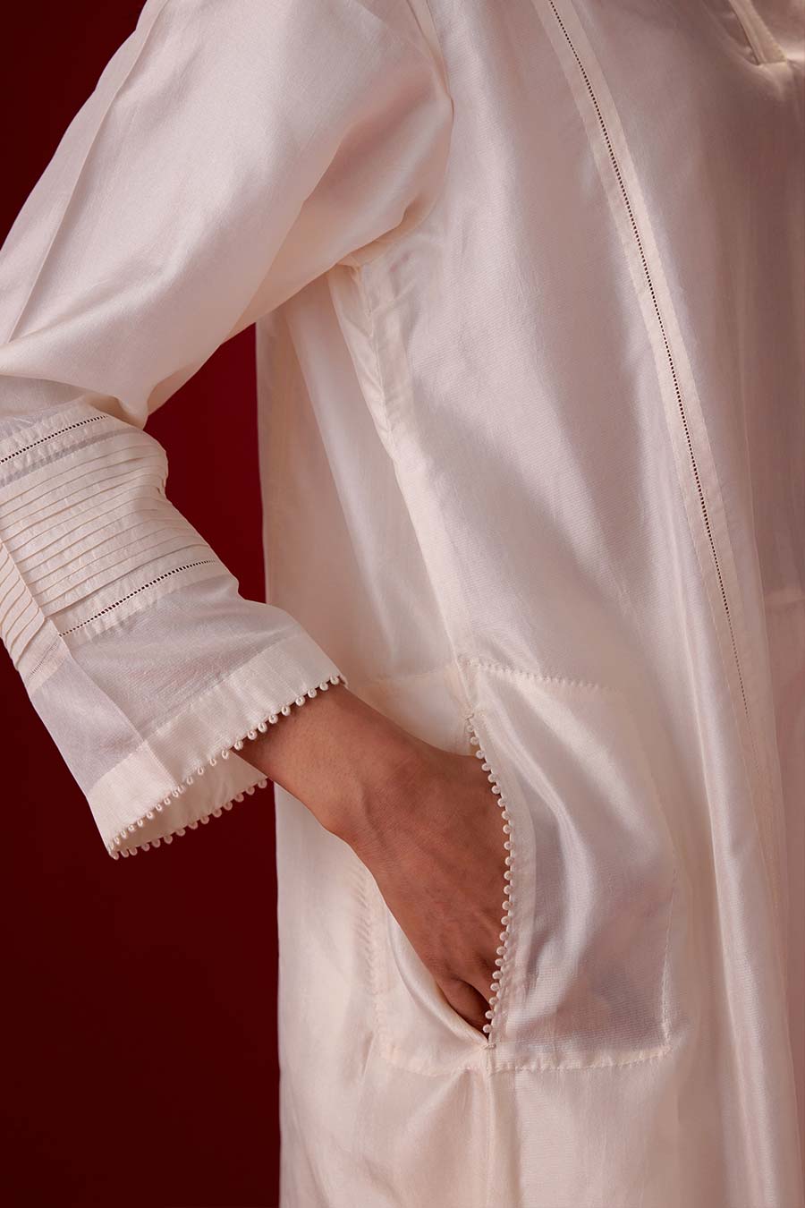 Ivory Silk Embroidered Kurta & Pant Set
