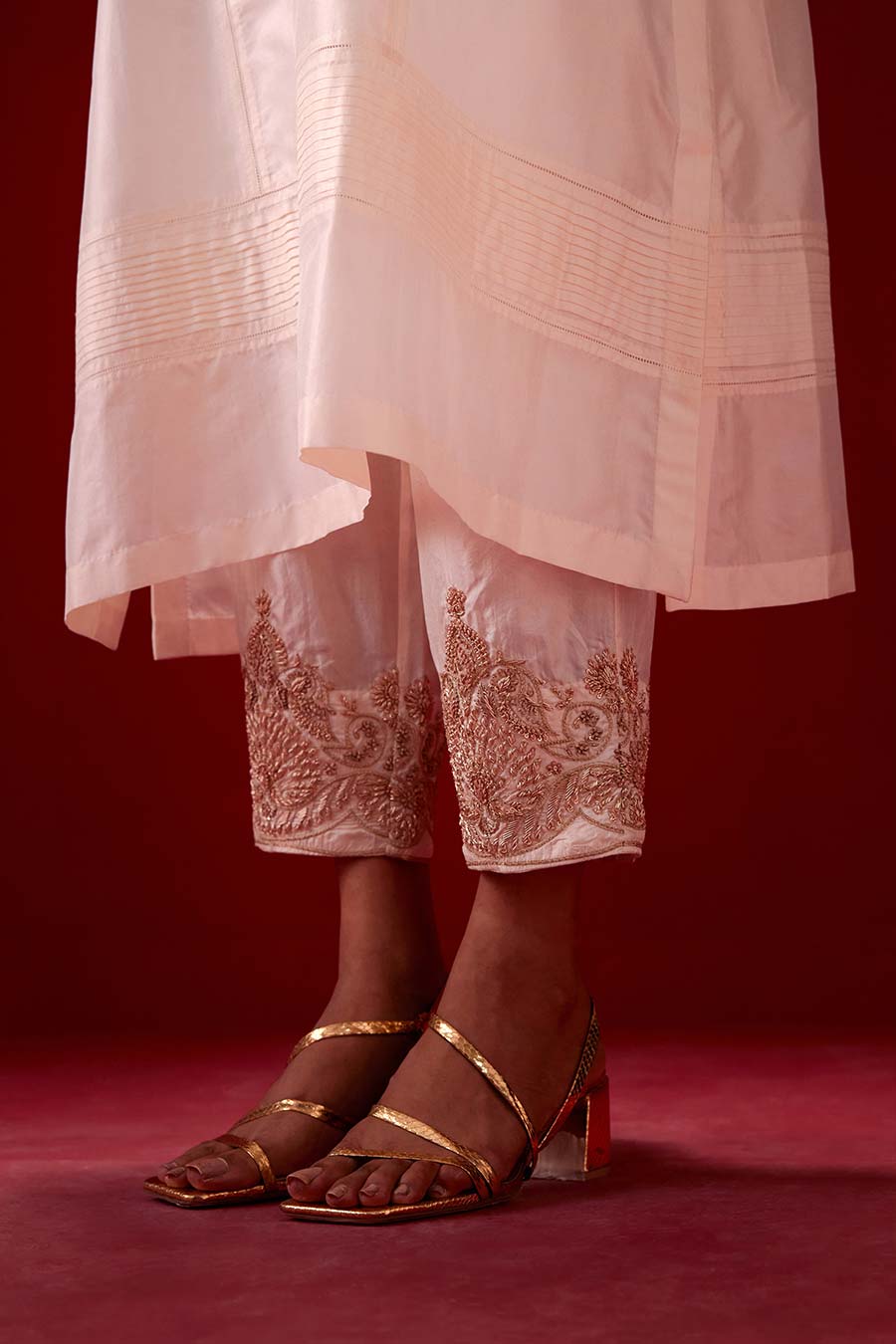 Ivory Silk Embroidered Kurta & Pant Set