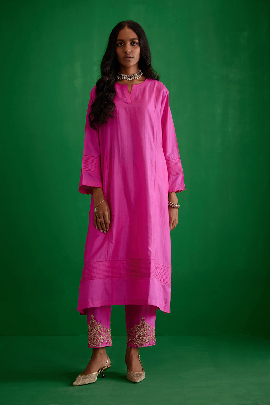 Rose Pink Silk Embroidered Kurta & Pant Set