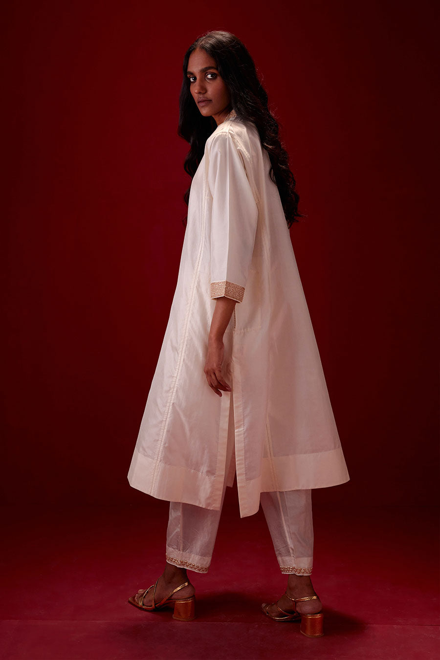 Ivory Silk Embroidered Kurta & Pant Set