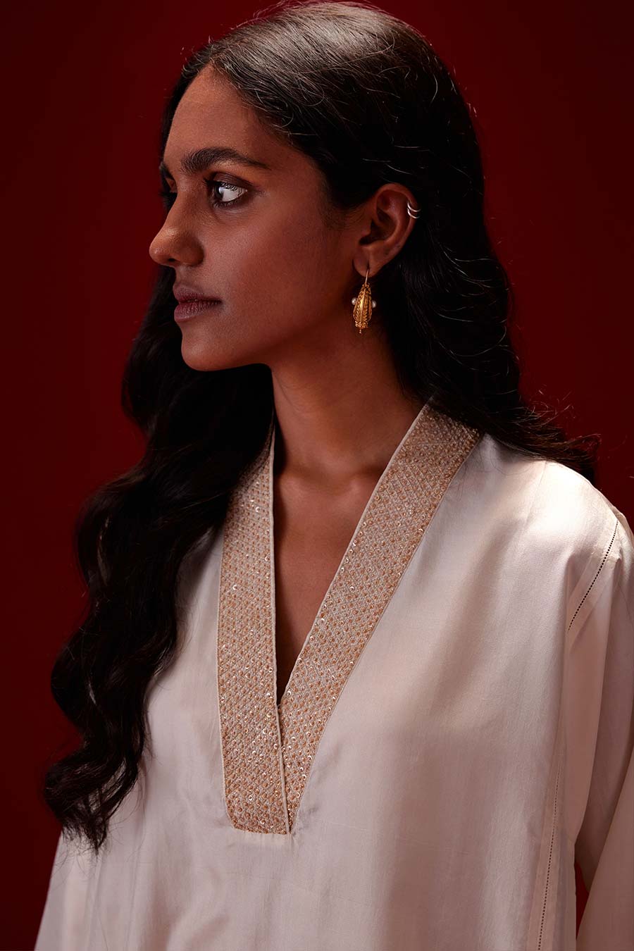Ivory Silk Embroidered Kurta & Pant Set