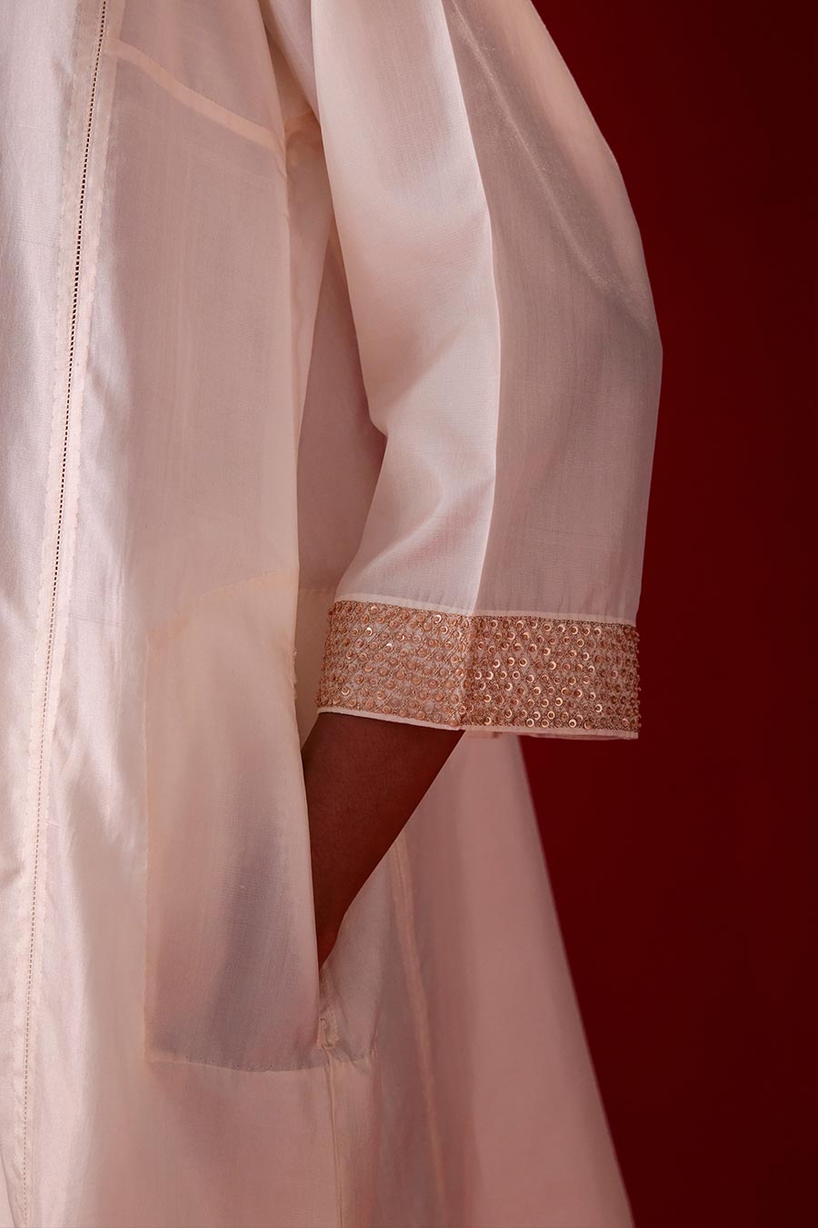 Ivory Silk Embroidered Kurta & Pant Set