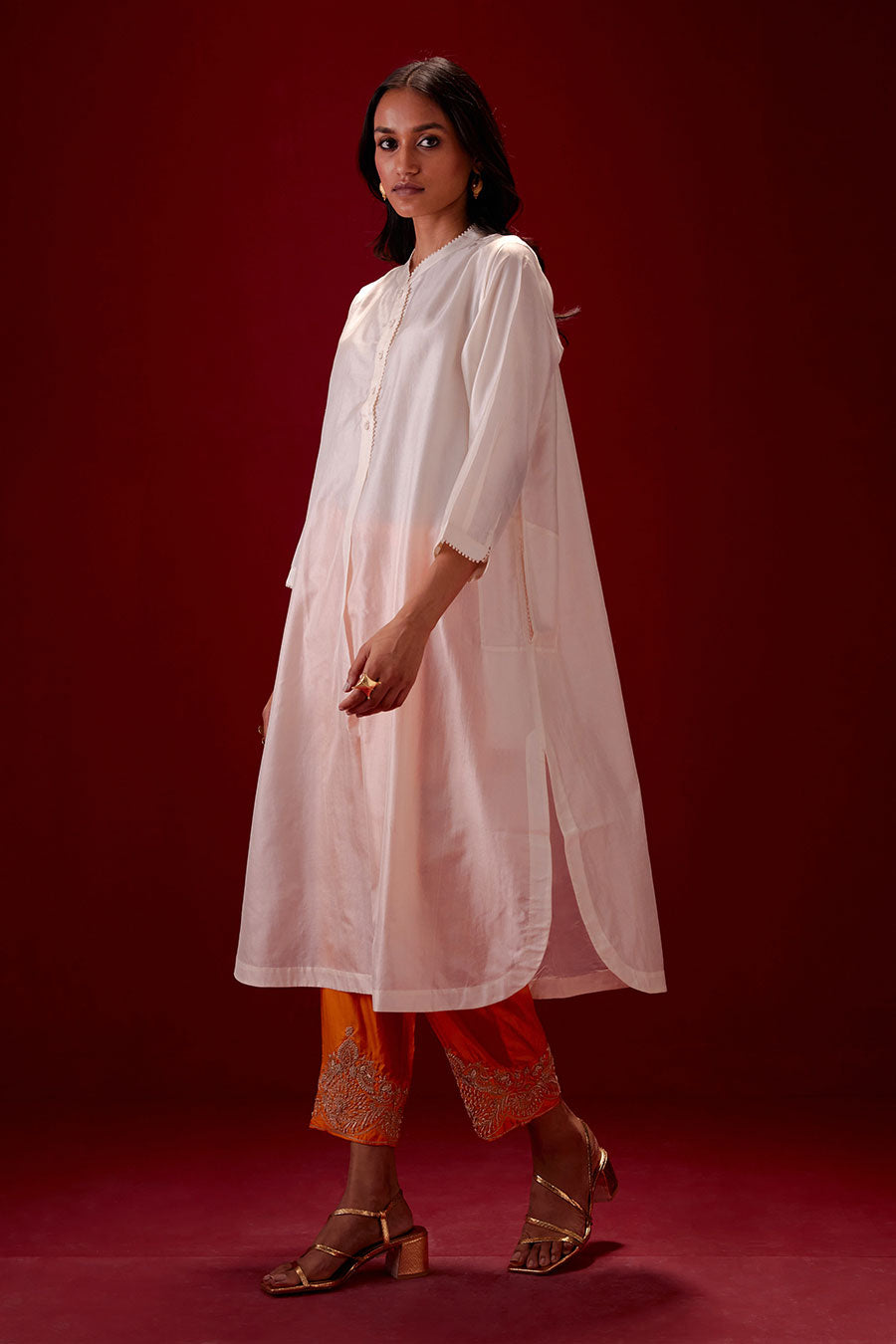 Ivory Silk Embroidered Kurta & Pant Set