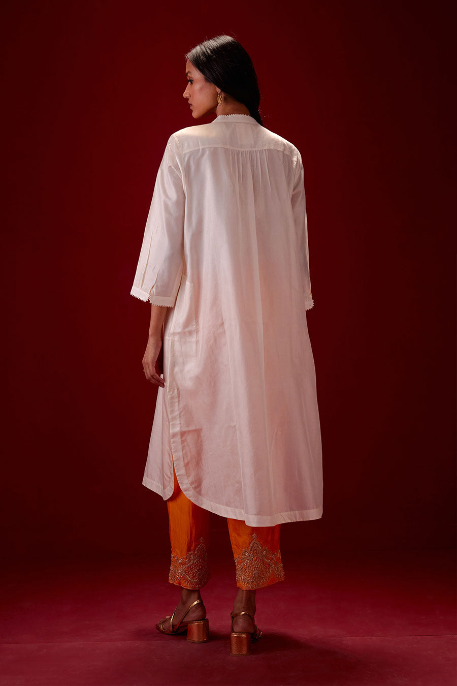 Ivory Silk Embroidered Kurta & Pant Set