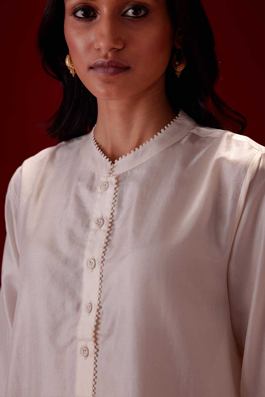 Ivory Silk Embroidered Kurta & Pant Set