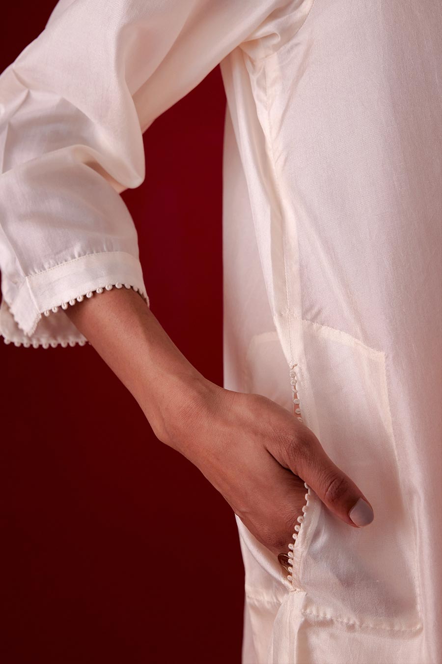 Ivory Silk Embroidered Kurta & Pant Set