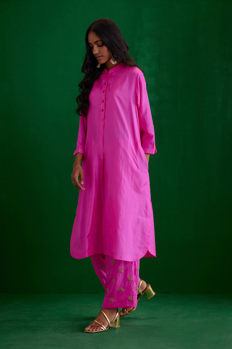 Rose Pink Silk Embroidered Kurta & Pant Set