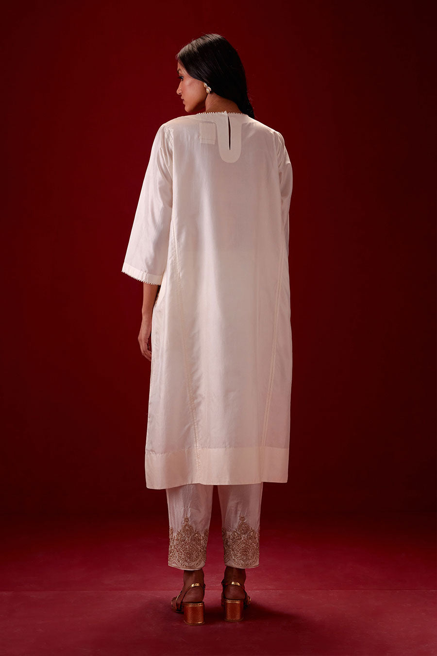 Ivory Silk Embroidered Kurta & Pant Set