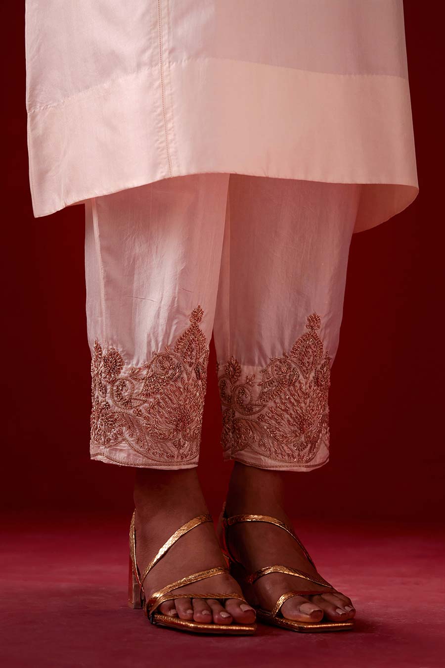 Ivory Silk Embroidered Kurta & Pant Set