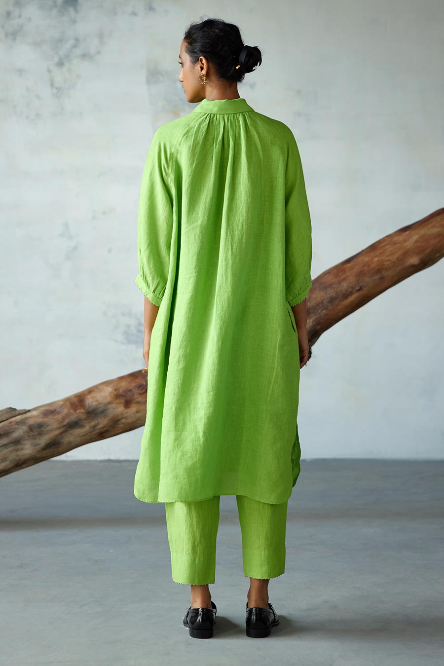Green Linen Kurta Set