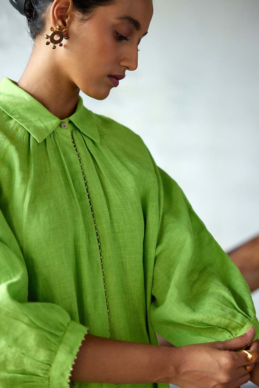 Green Linen Kurta Set
