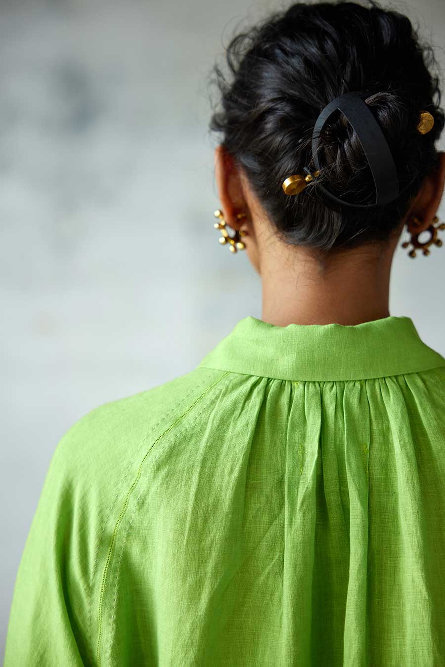 Green Linen Kurta Set