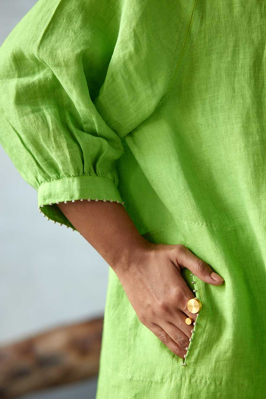Green Linen Kurta Set