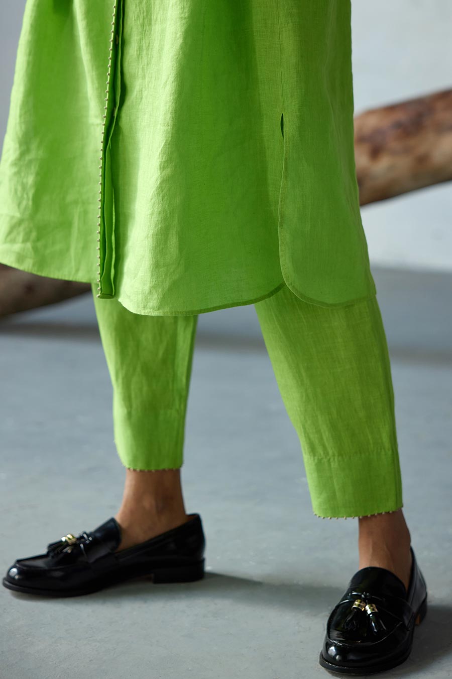 Green Linen Kurta Set