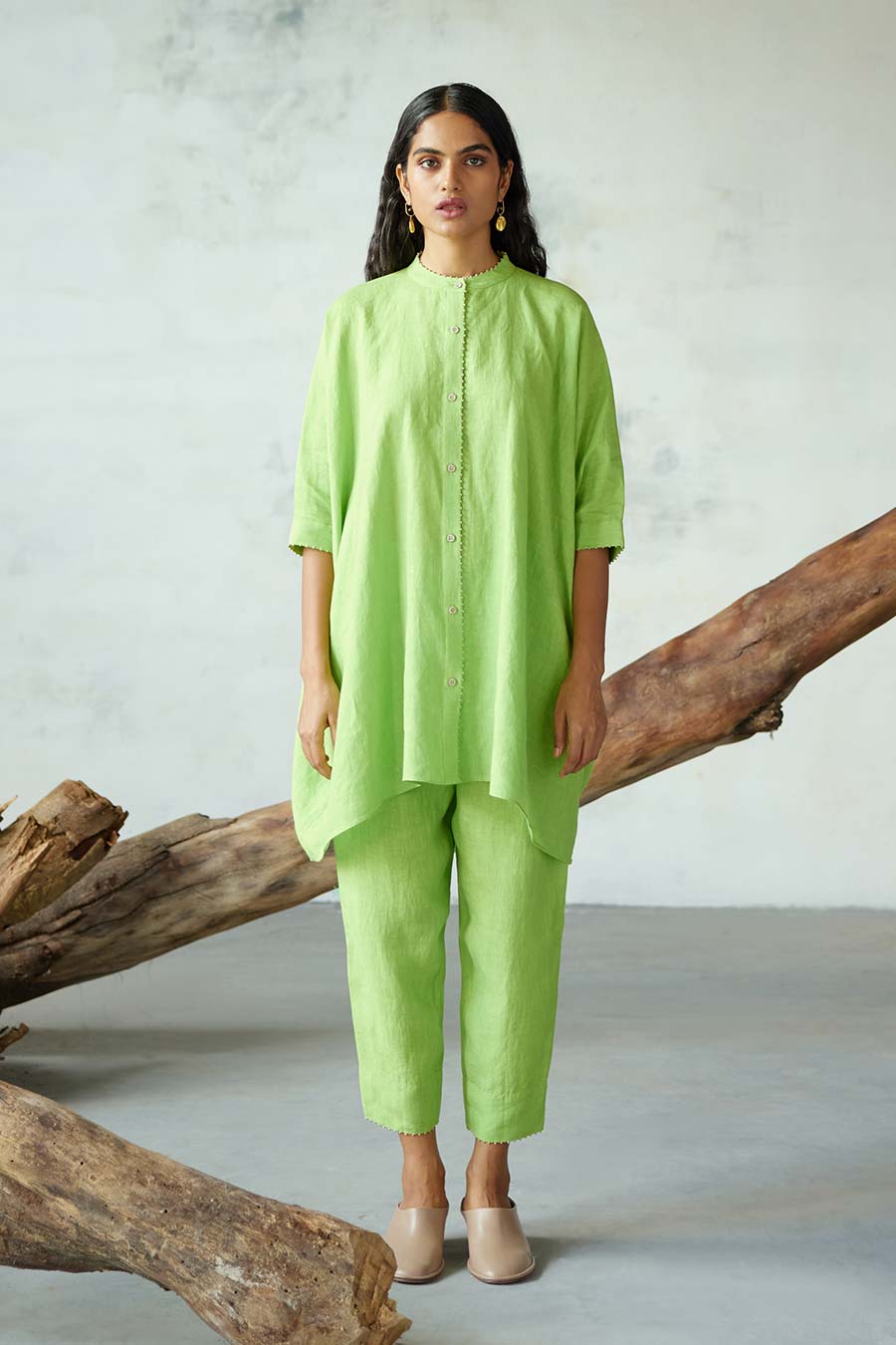 Green Linen Kurta Set