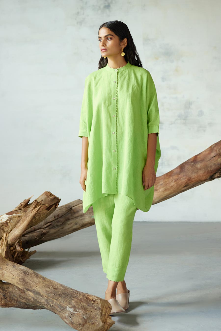 Green Linen Kurta Set