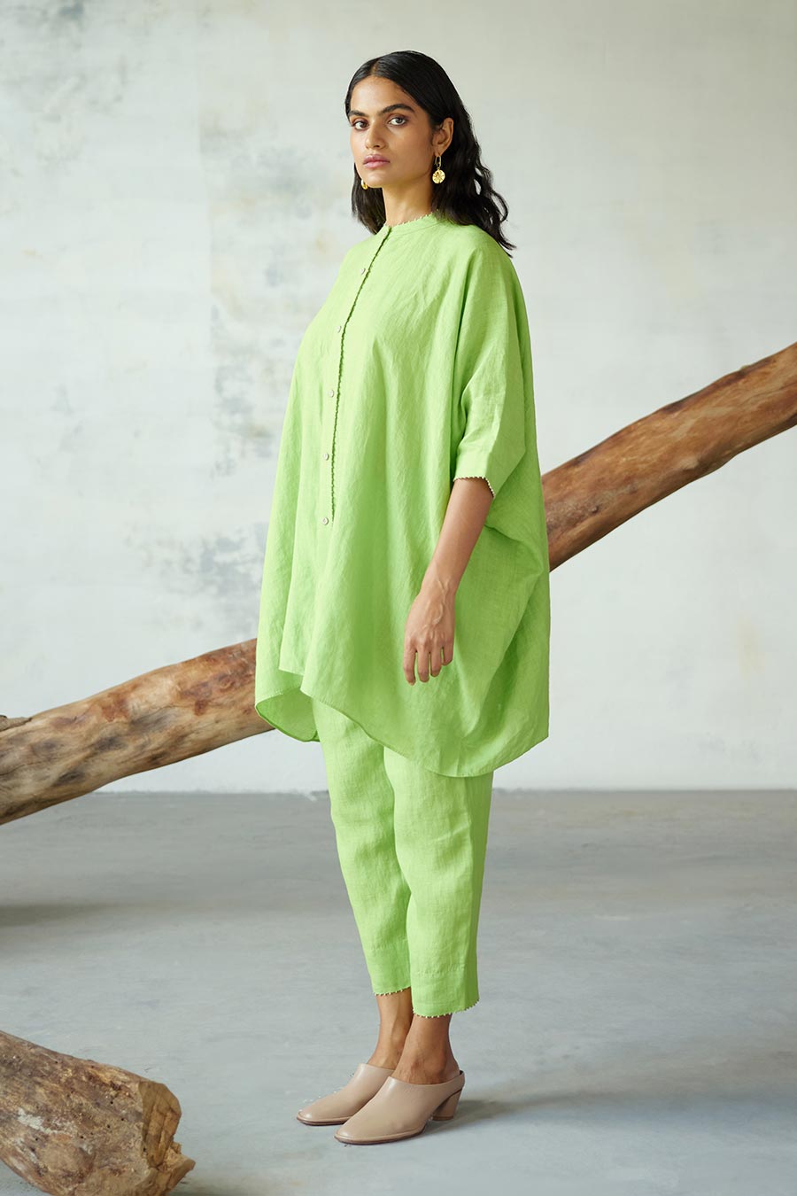 Green Linen Kurta Set