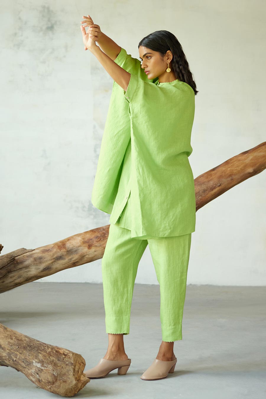 Green Linen Kurta Set