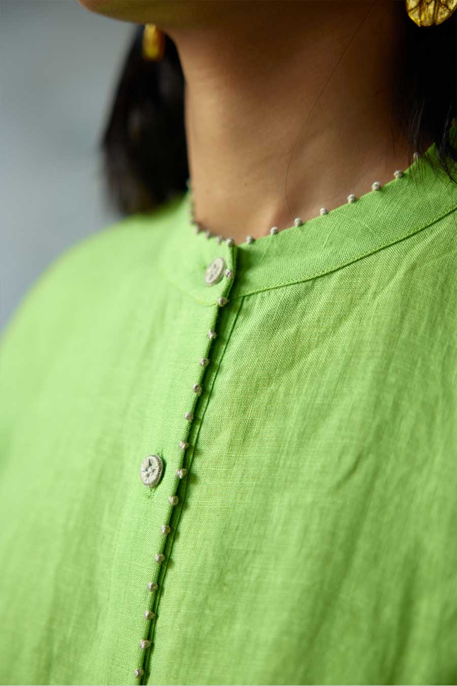 Green Linen Kurta Set