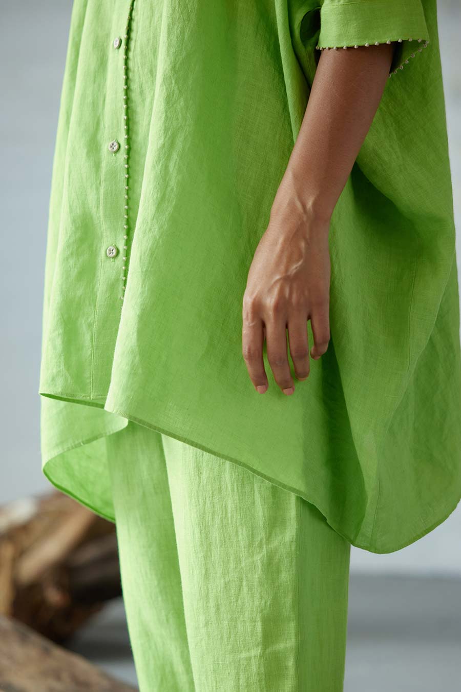 Green Linen Kurta Set