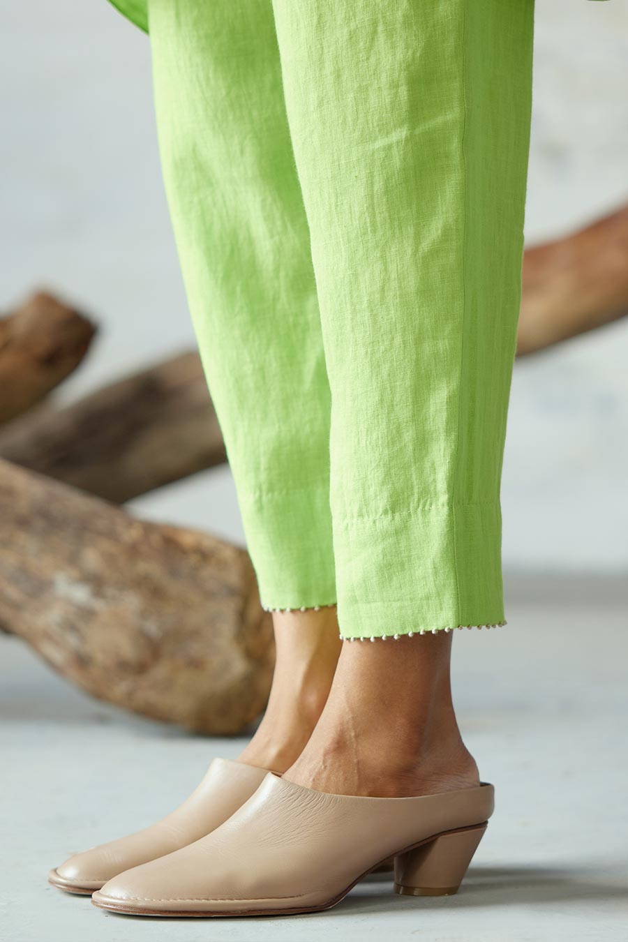 Green Linen Kurta Set
