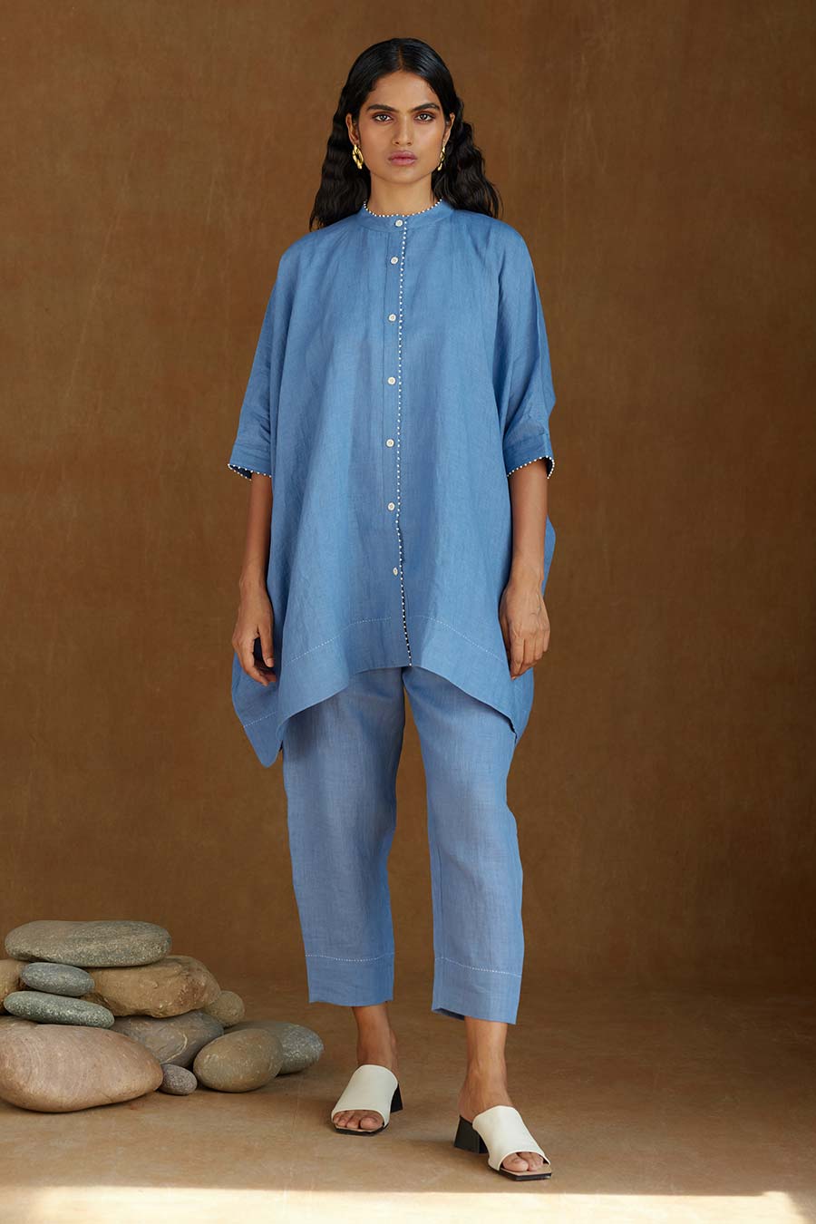 Blue Linen Kurta Set