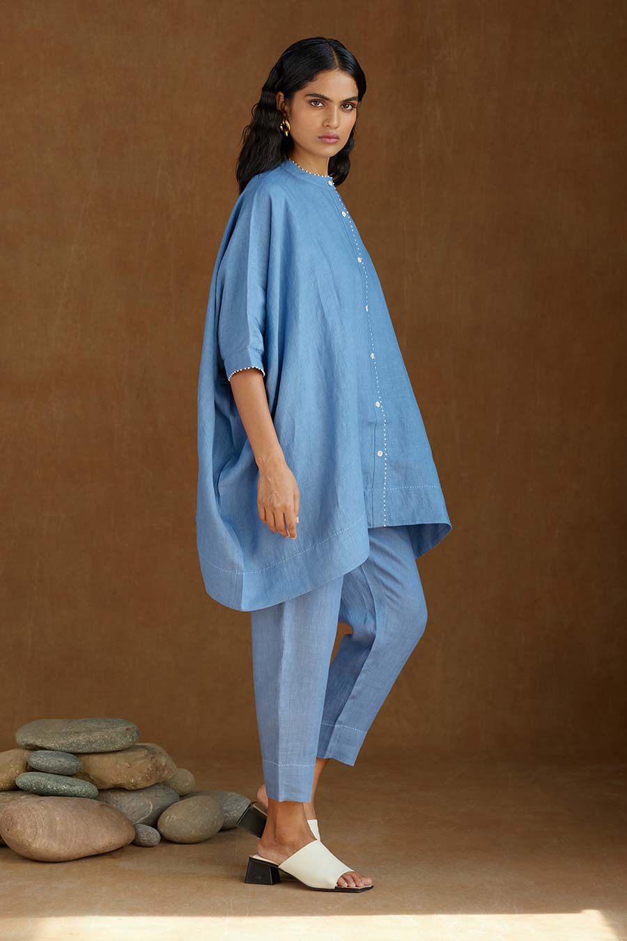 Blue Linen Kurta Set