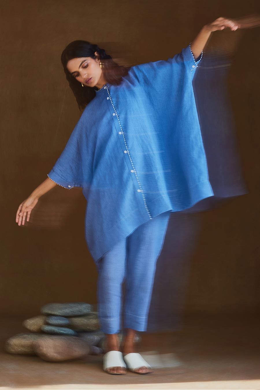 Blue Linen Kurta Set
