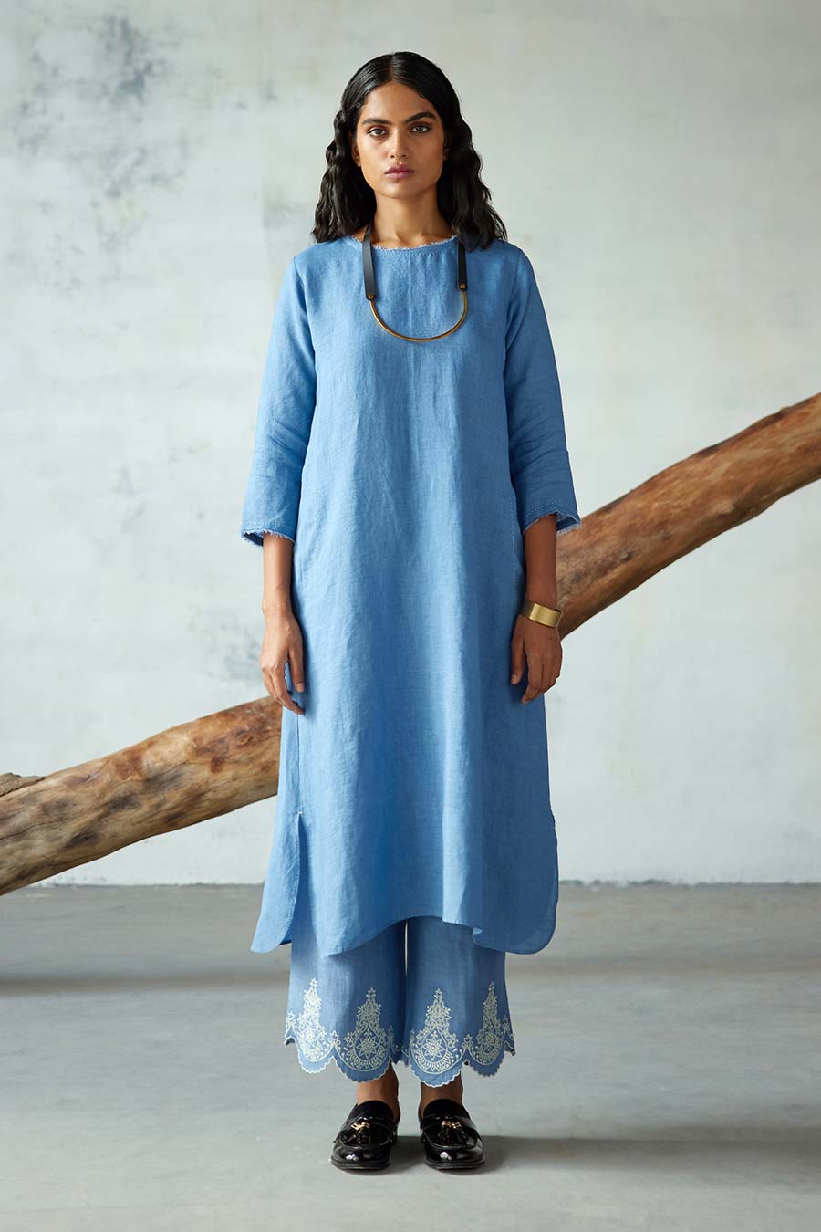 Blue Linen Kurta Set