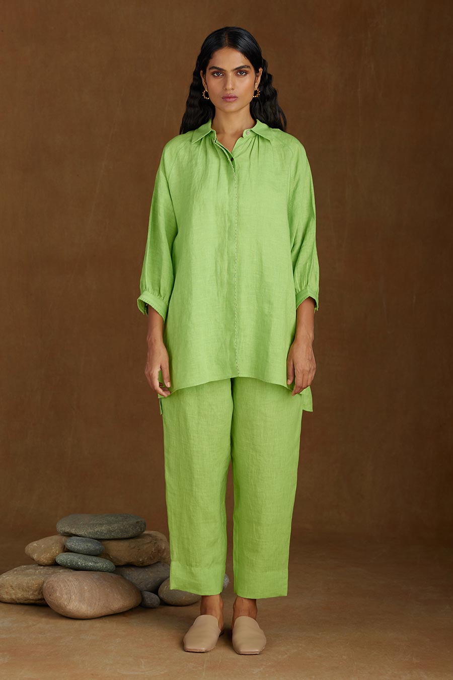 Green Linen Kurta Set