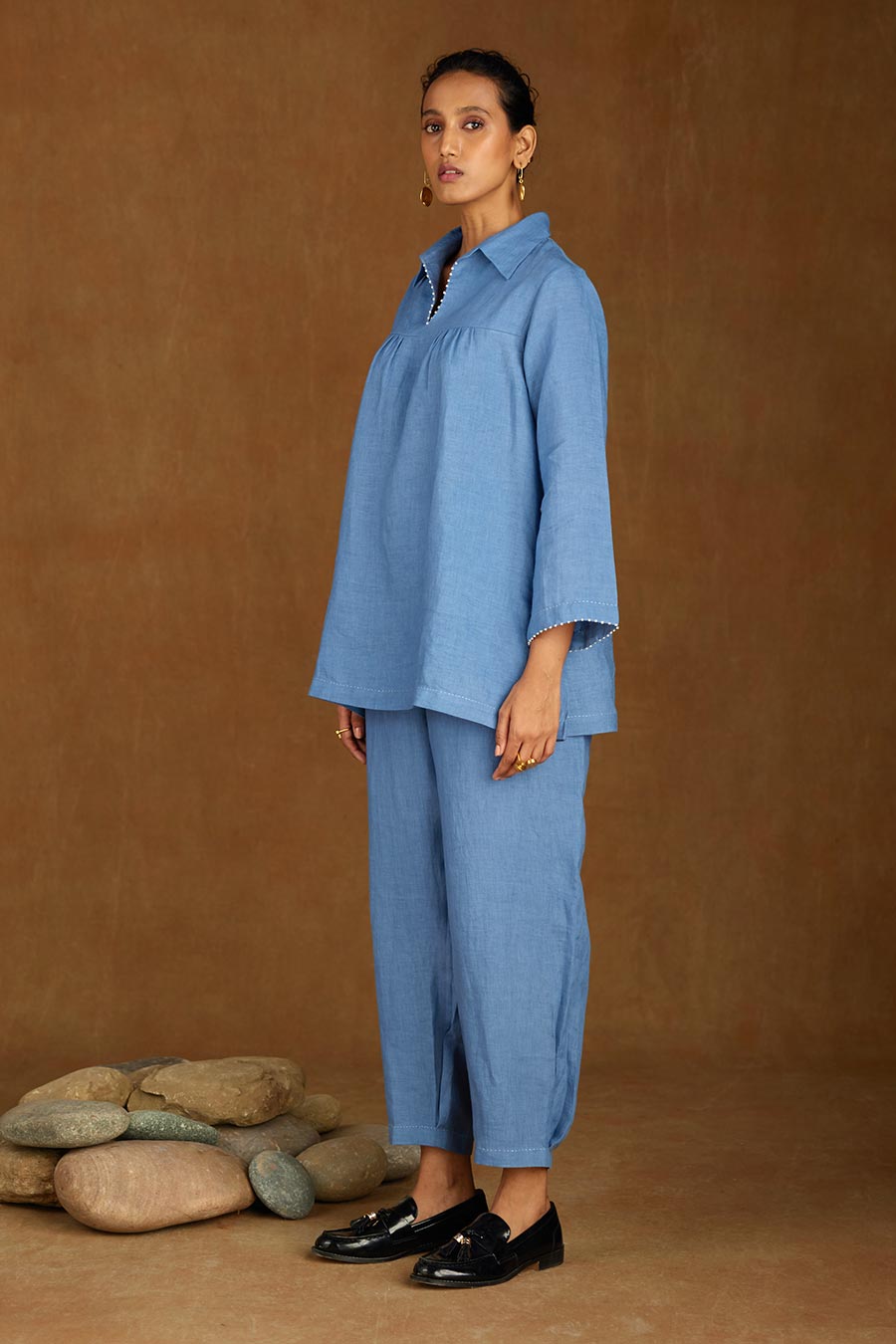 Blue Linen Kurta Set
