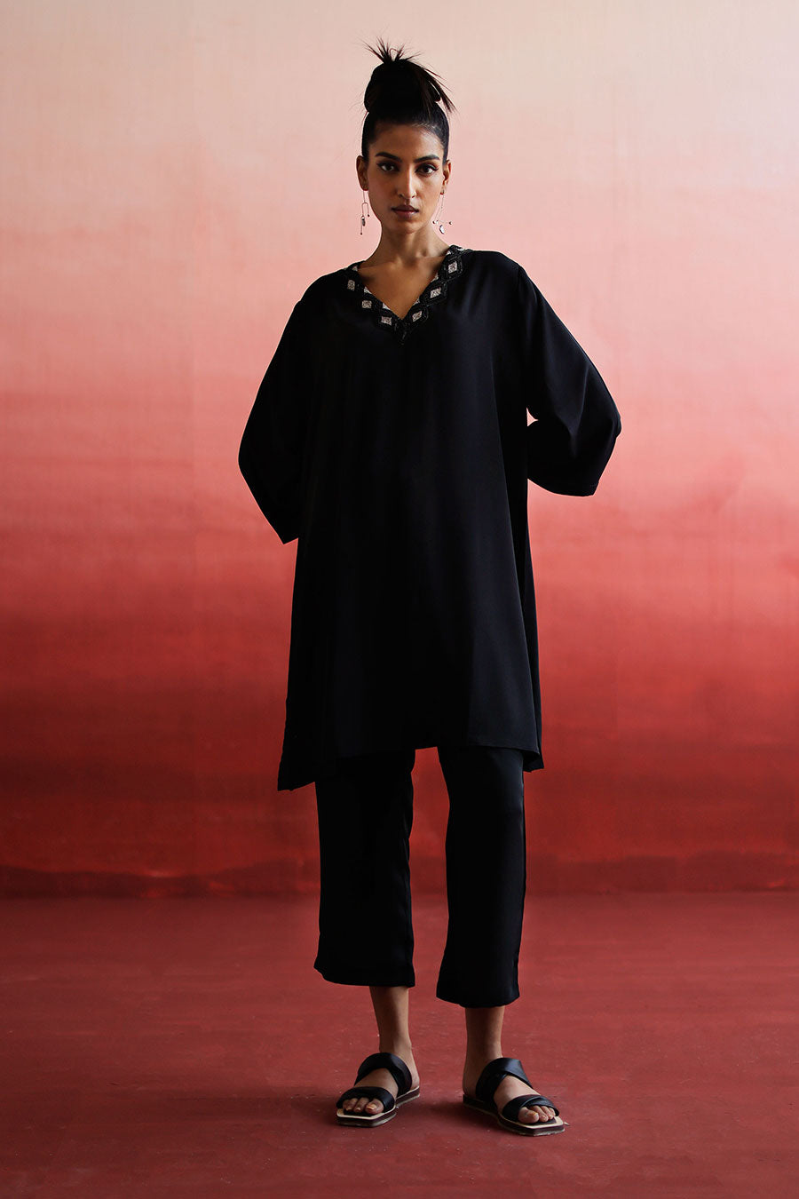 Black Embroidered Kurta & Pant Co-Ord Set