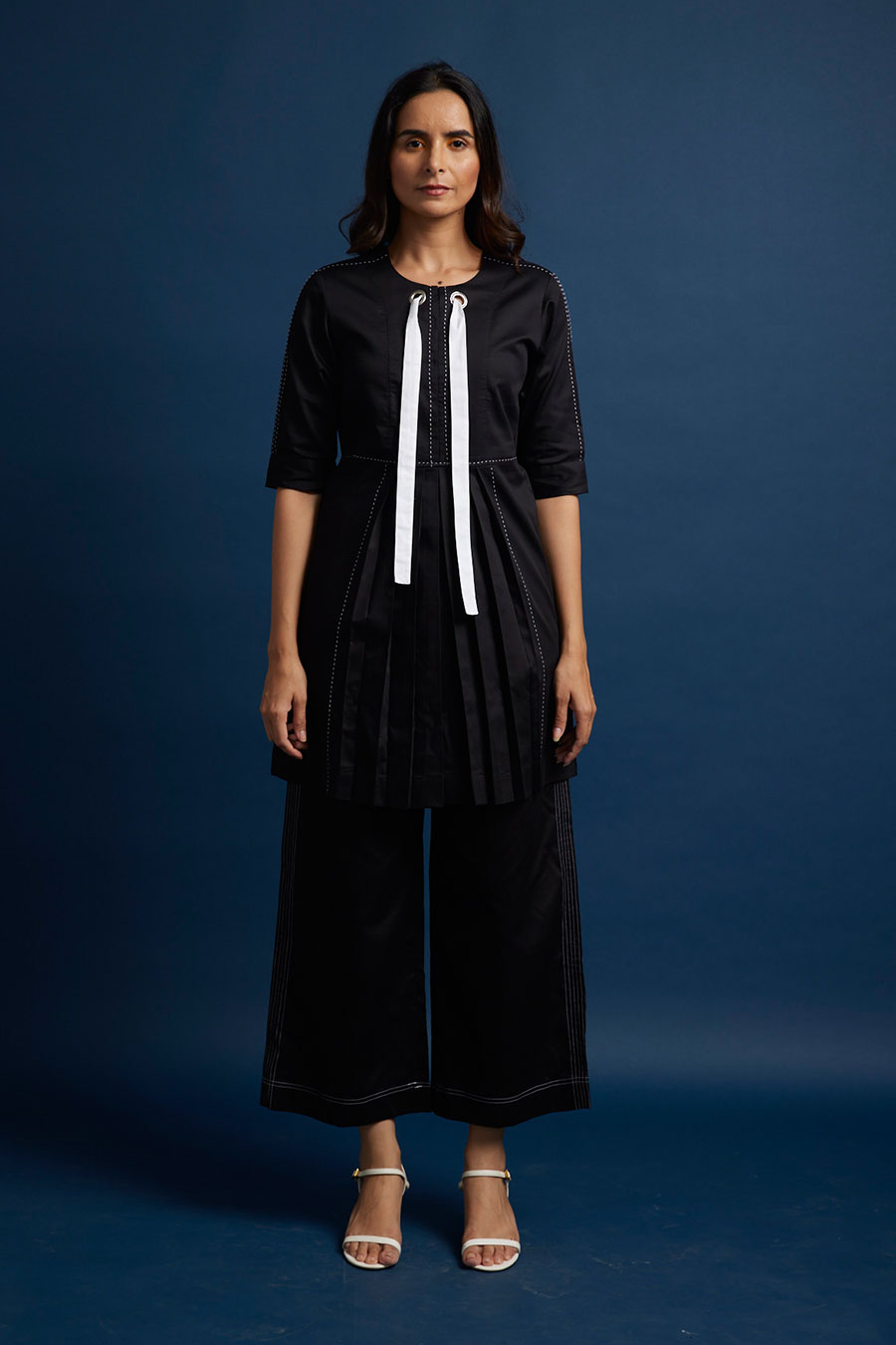 Black Pleated Drawstring Tunic