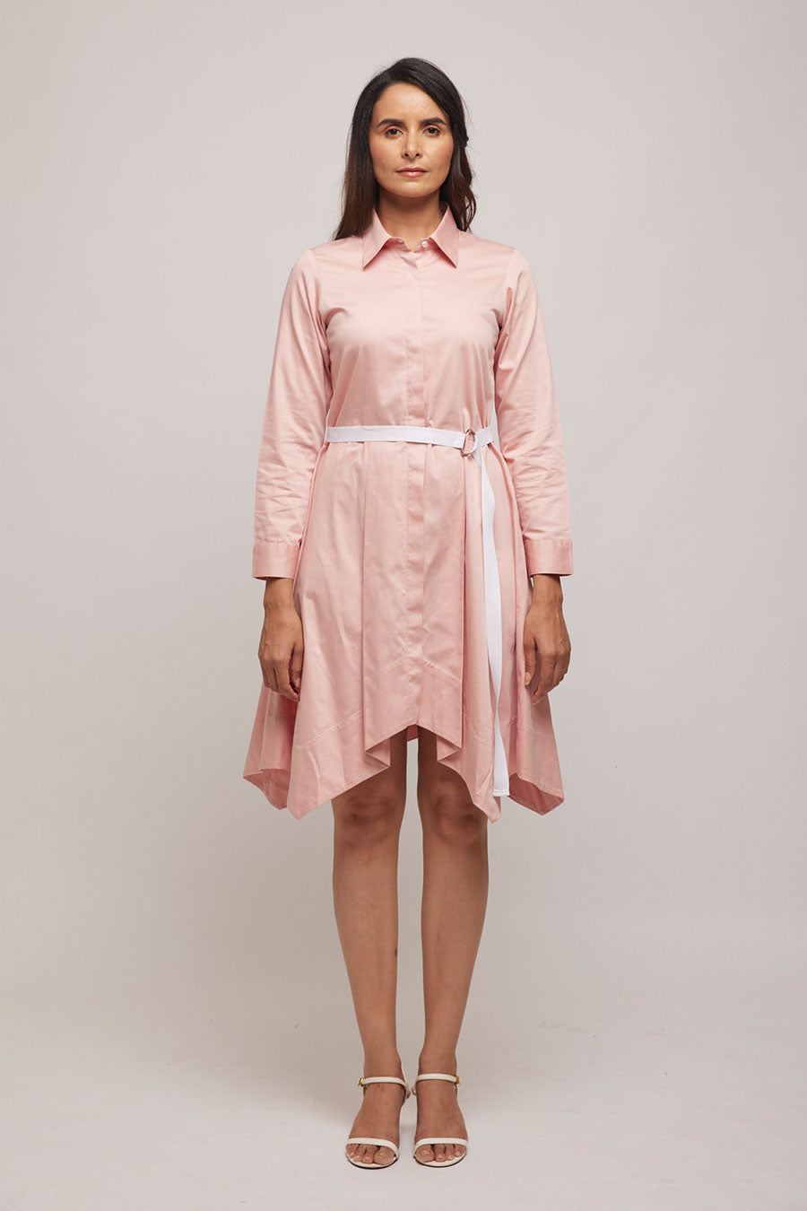 Pink Handkerchief Short Dress with Belt