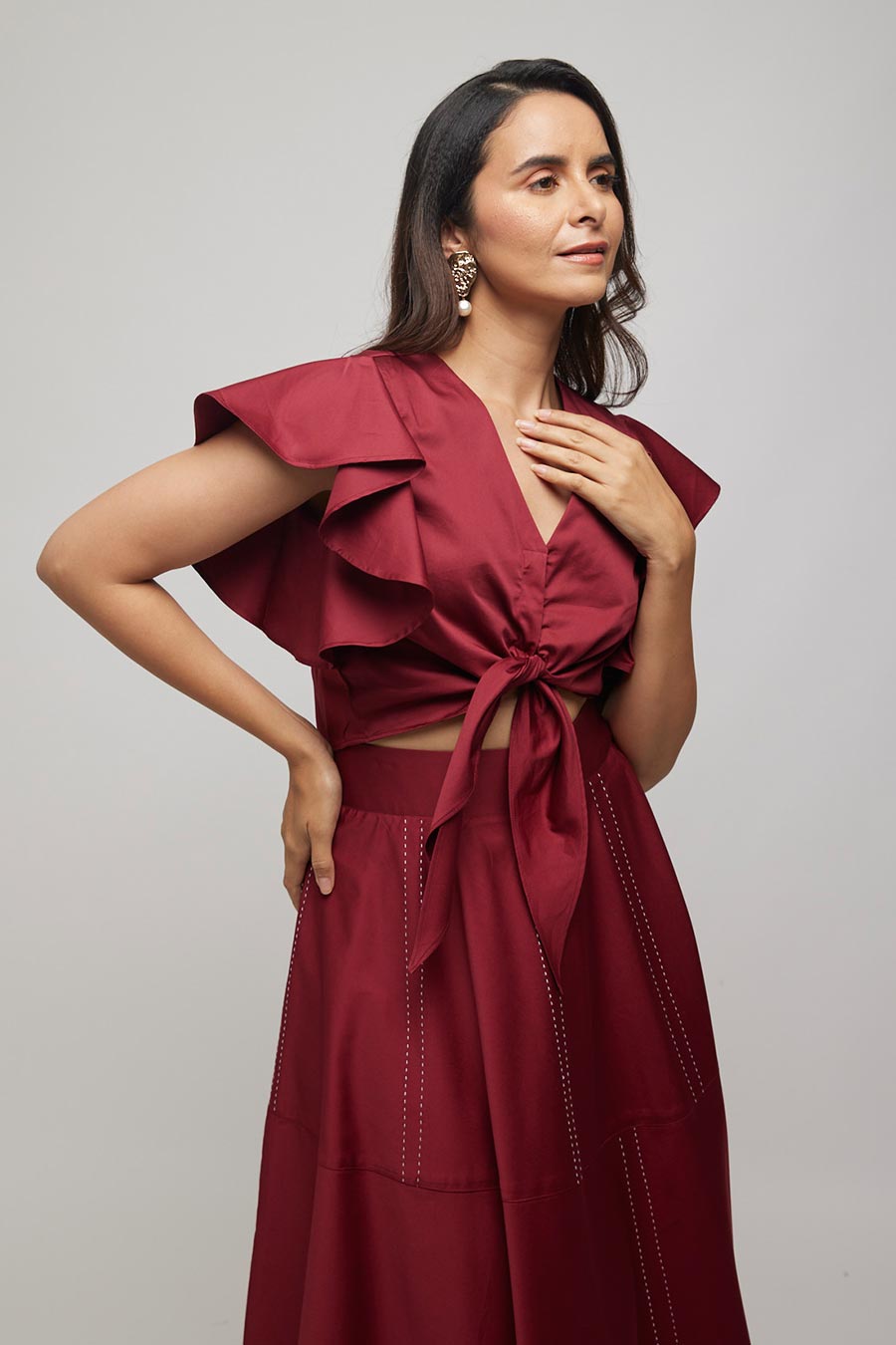 Maroon Knotted Crop Top