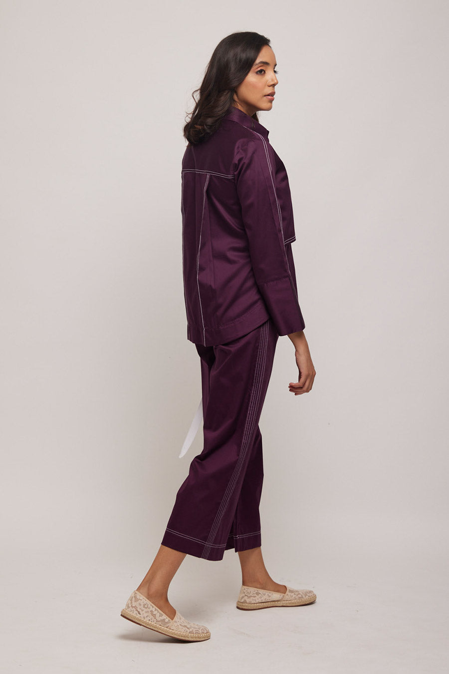 Purple Kantha Stitch Tie-Up Jacket Shirt