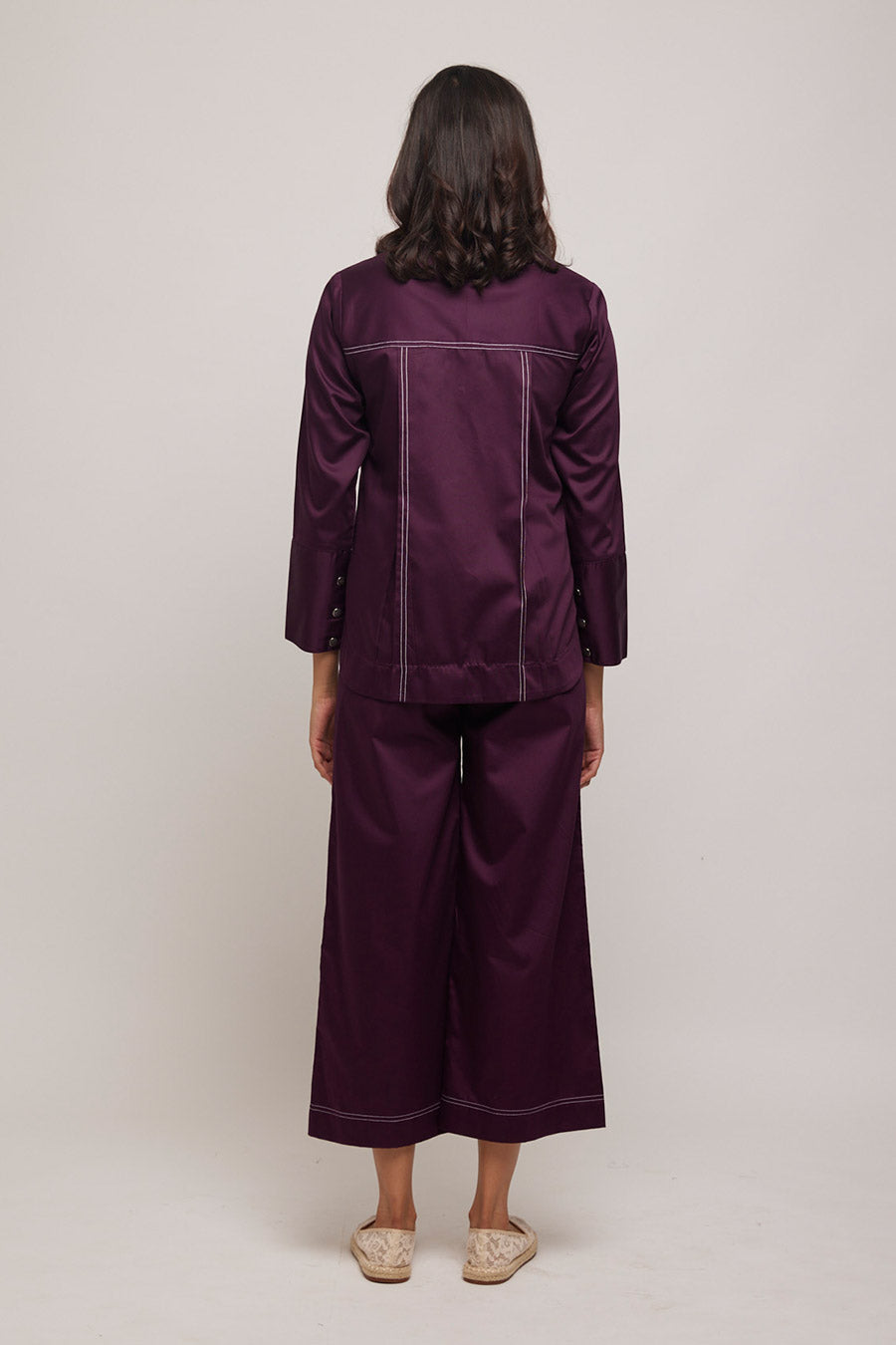 Purple Kantha Stitch Tie-Up Jacket Shirt