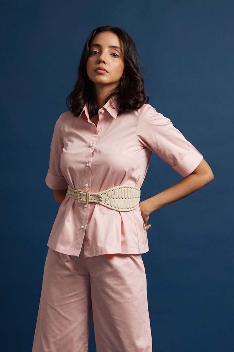 Basic Pink A-Line Pearl Shirt