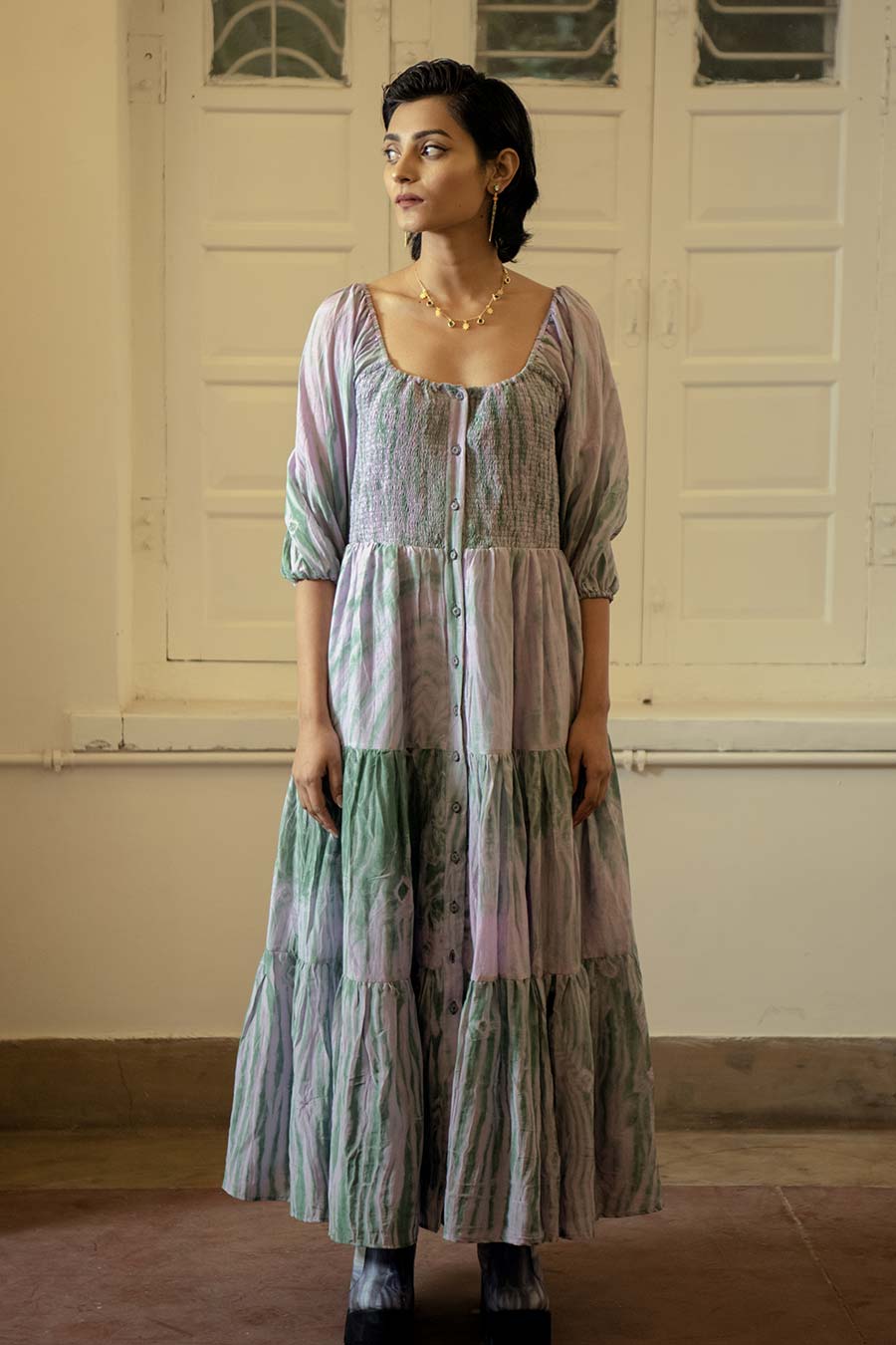 Lilac Teal Tiered Maxi Dress