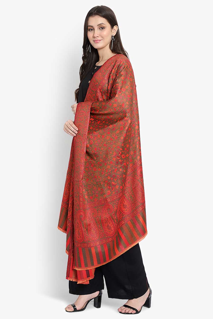 Red Paisley Fine Wool Kashmiri Shawl