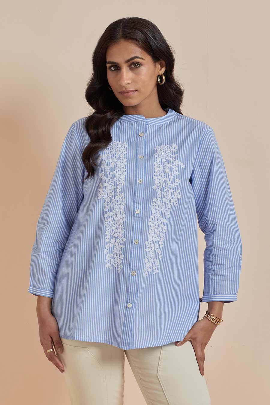 Blue Cotton Embroidered Top