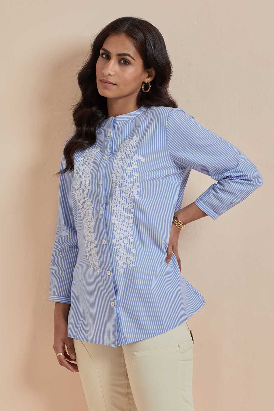 Blue Cotton Embroidered Top