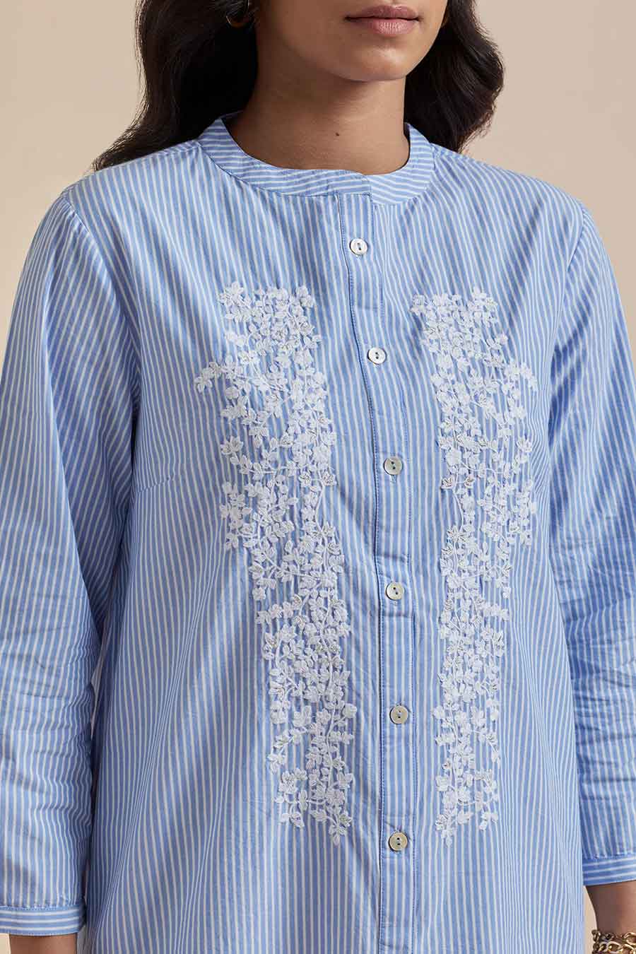 Blue Cotton Embroidered Top