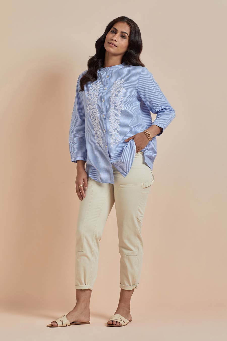 Blue Cotton Embroidered Top