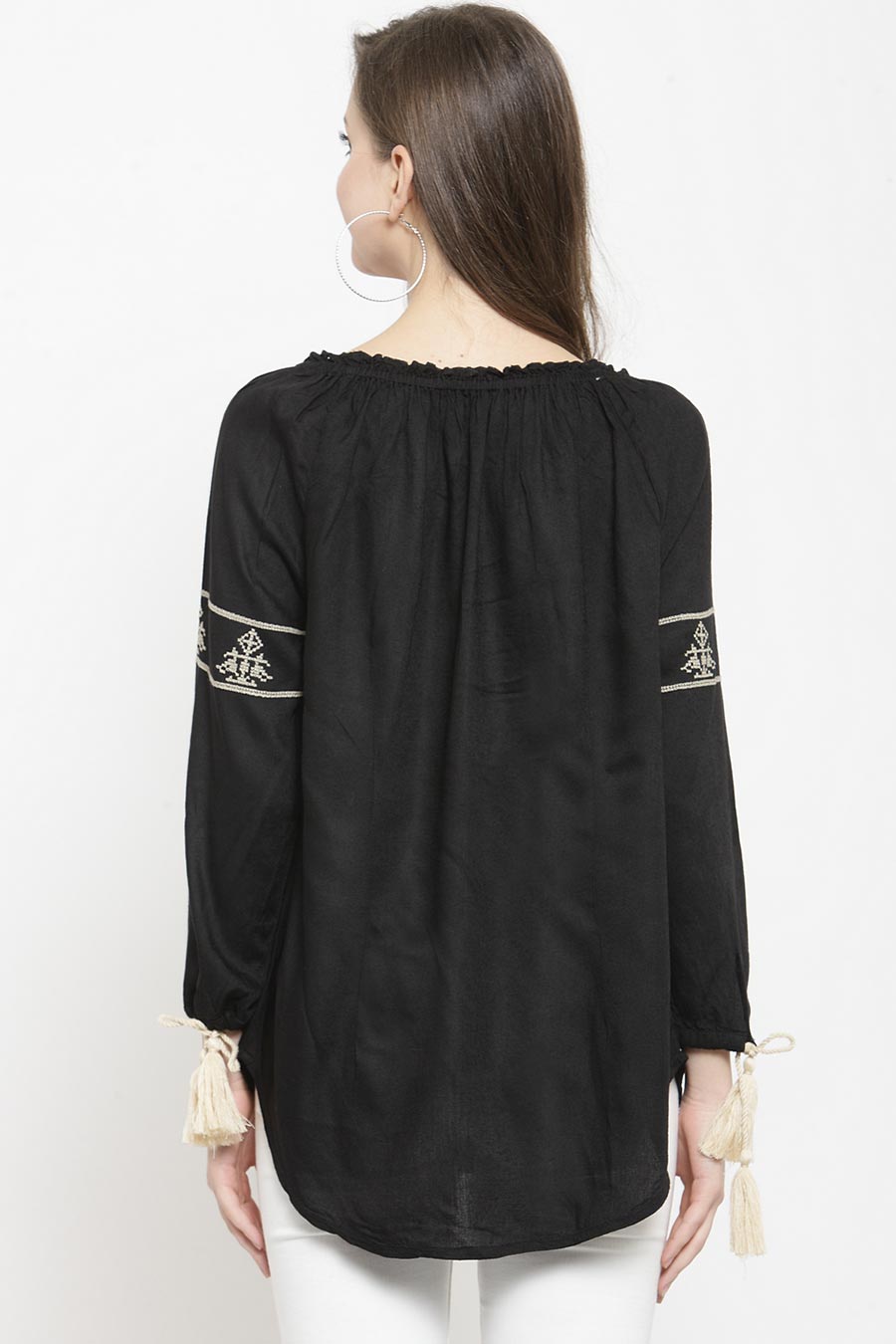 Black Cotton Embroidered Top
