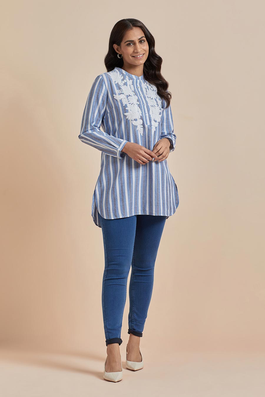 Blue Cotton Embroidered Top