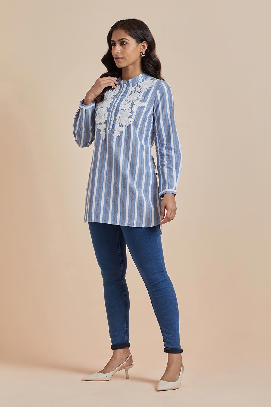 Blue Cotton Embroidered Top