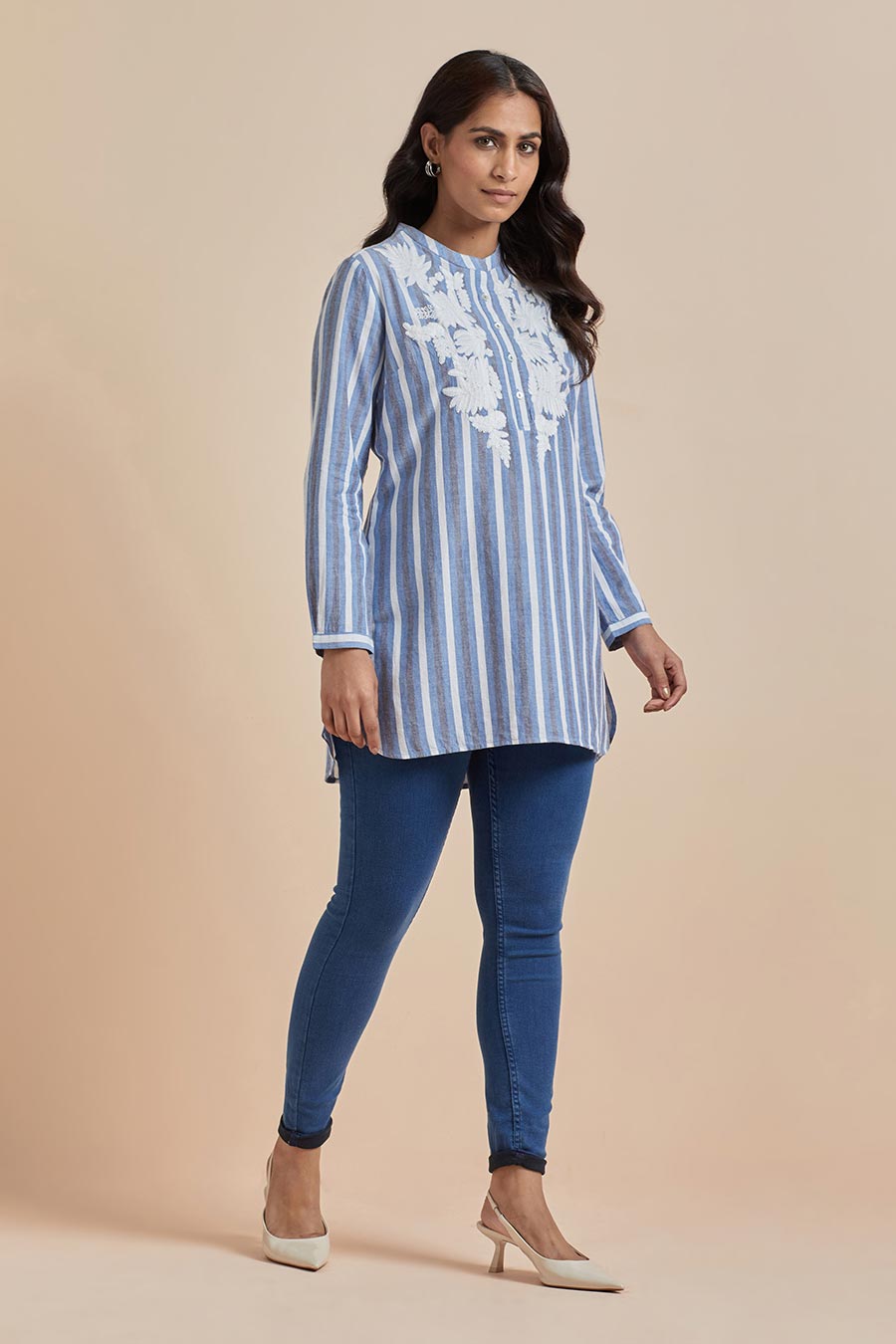 Blue Cotton Embroidered Top